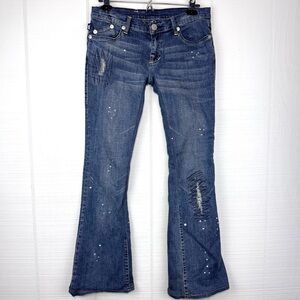 Victoria Beckham Rock & Republic Distressed Bootcut Jeans Paint Stitching Y2K 28